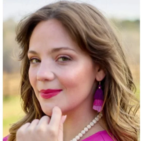 BNWT Initials Inc. Tassel Necklace and Earrings Set Color: Wildberry - Picture 7 of 8